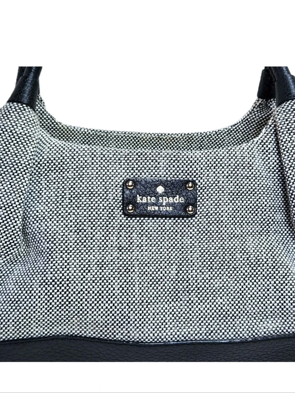 KATE SPADE Stevie Southport Ave Large Satchel Tote Black Leather Gray Canvas